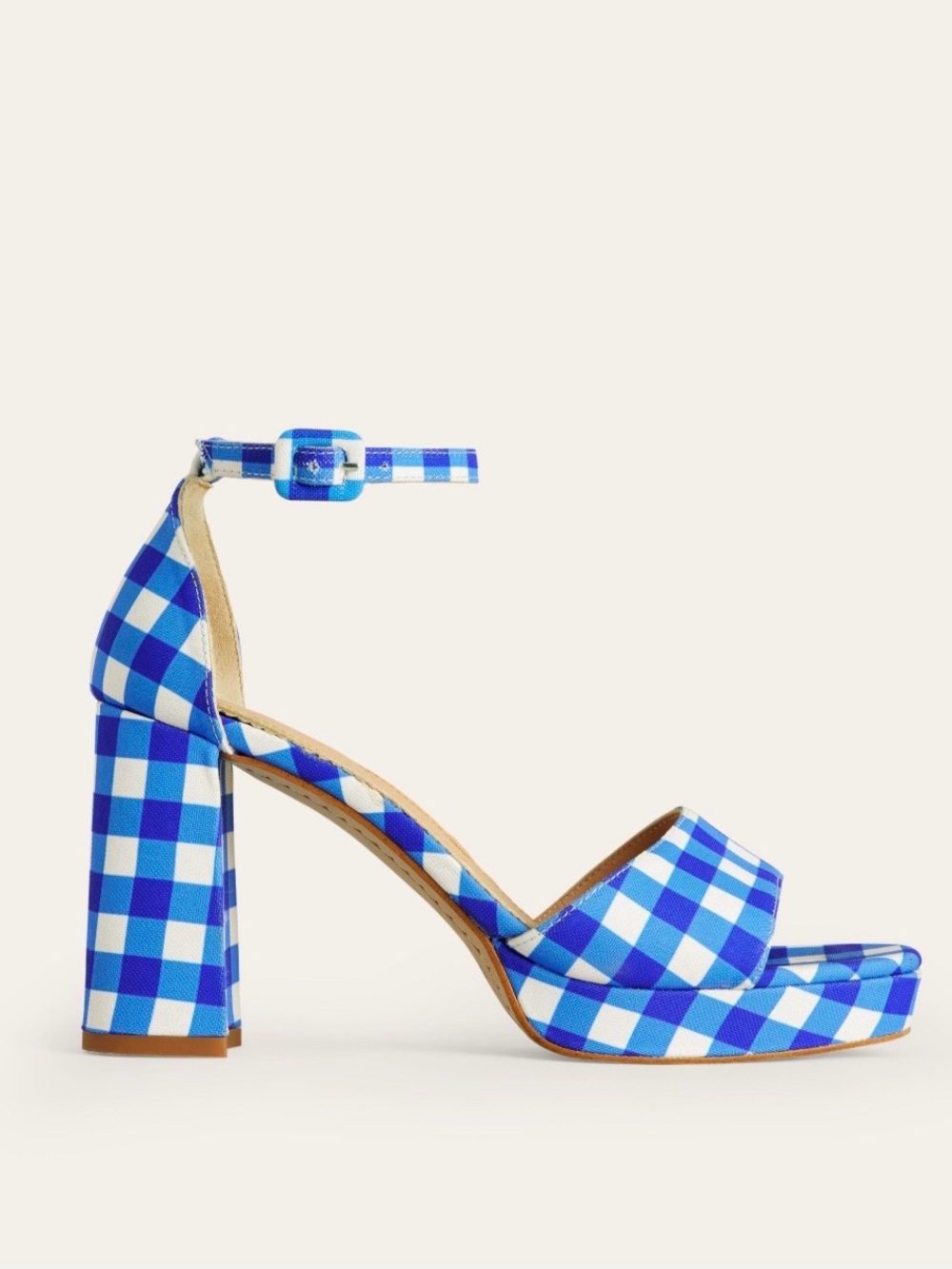 EUC Boden Blue White Gingham Platform Block Heel Chunky Sandals EU 42 US11